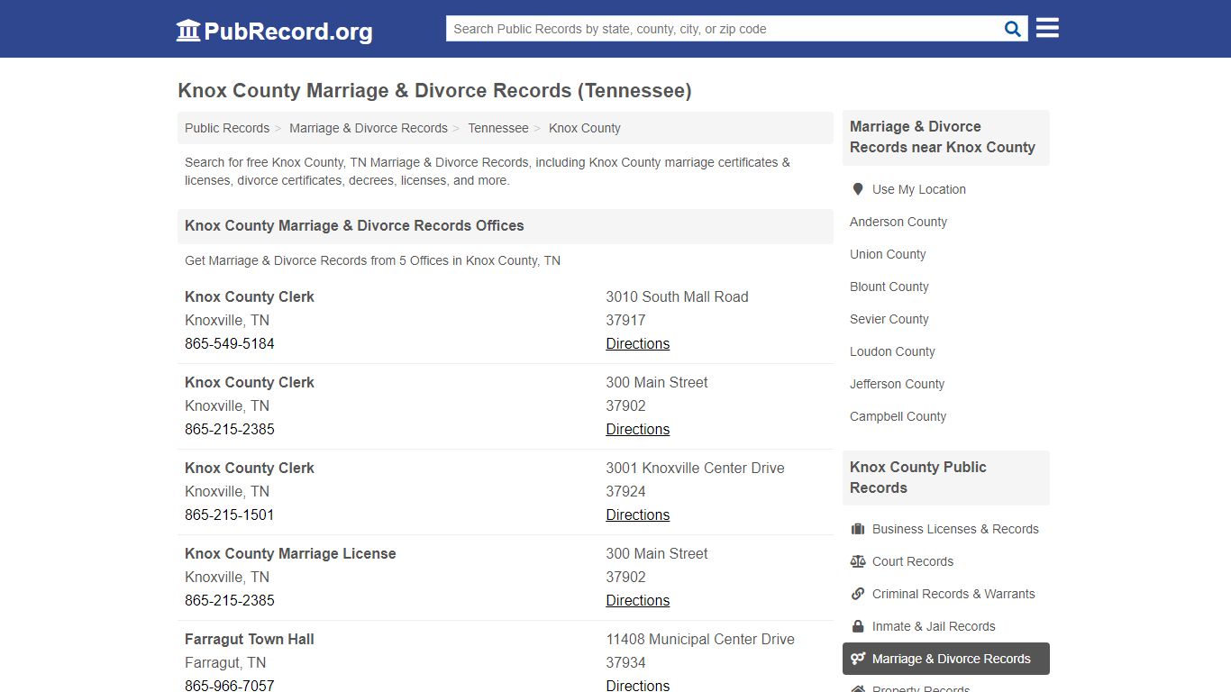 Knox County Marriage & Divorce Records (Tennessee)